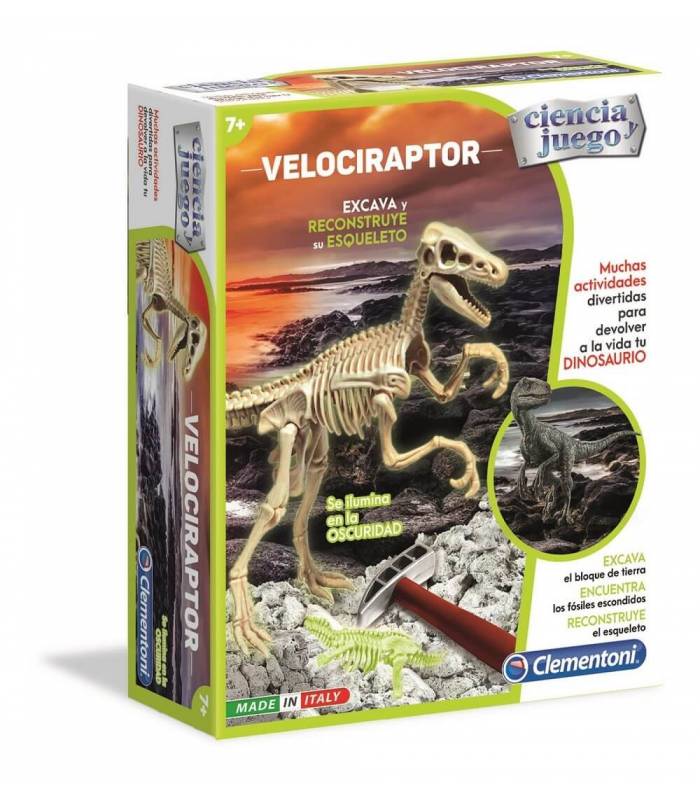Arqueojugando Velociraptor fluorescente de Clementoni 