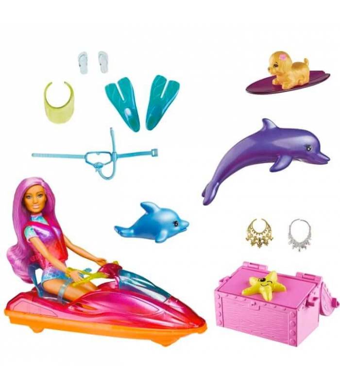 Muñeca Barbie Dreamtopia vehículo moto acuática y accesorios de Mattel 