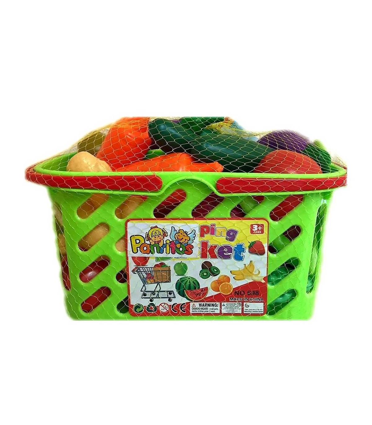 Carro de la compra con frutas verduras y cajas de alimentos - JUGUETES PANRE