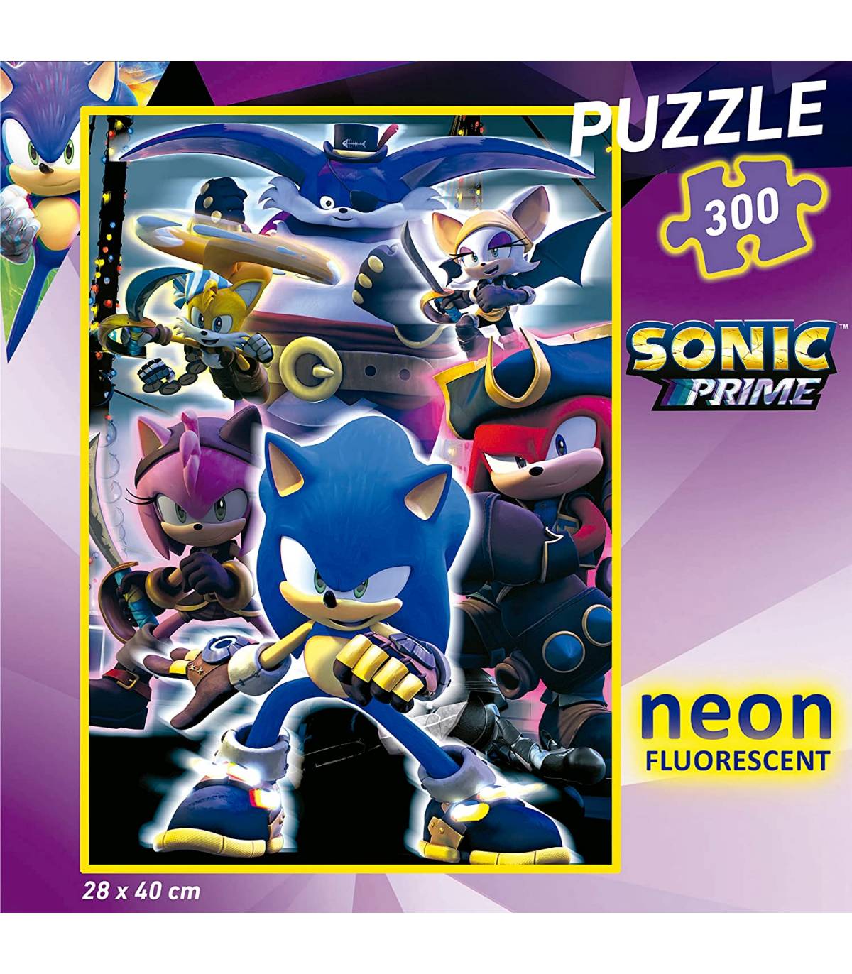 Educa Borras - Puzzle infantil Sonic Prime Neon de 300 peças ㅤ, PUZZLE  300+ pçs